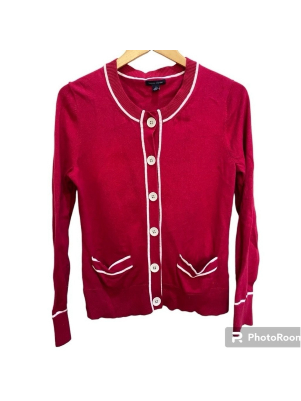 Tommy Hilfiger button down cardigan pink white size medium